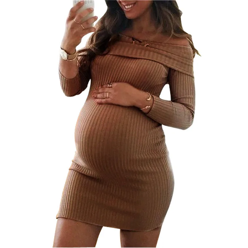 

2019 Off Shoulder Maternity Dresses Long Sleeve Pregnancy Clothes Autumn Pregnancy Dress Pregnant Sweater Dress Dresses Robe P3