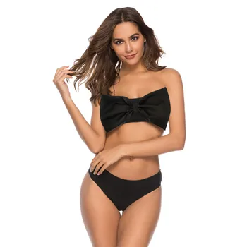 

Bandeau Bikini Black Sexy Swimsuit Women Big Bow Bikini 2019 New Arrival Summer Strapless Swimwear Female Bathing Suit Maillot