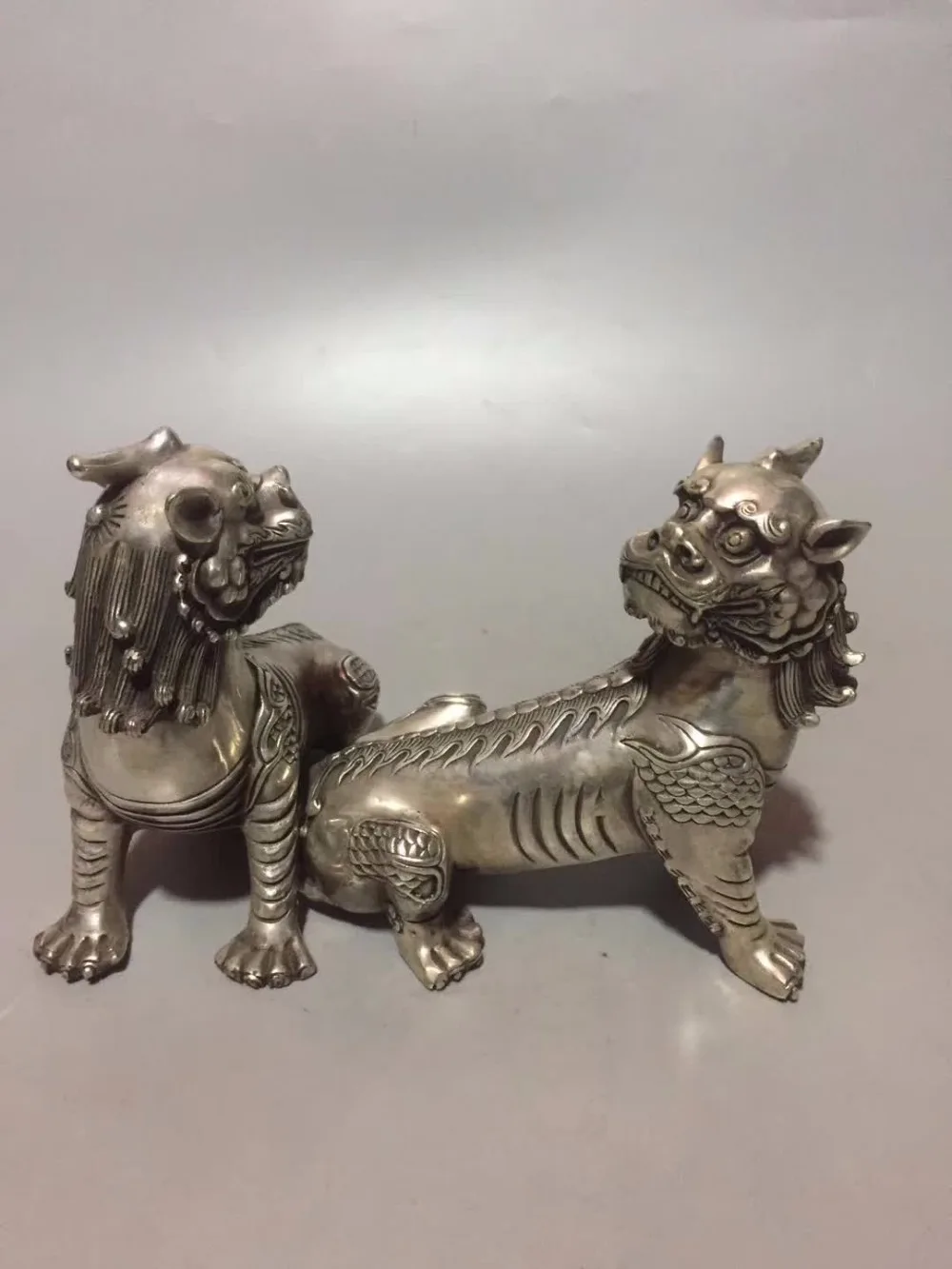 

Collection 1 Pair(2 piece) tibet silver handmade Unicorn statue,Home/office desk decoration Metal Chinese Unicorn sculpture