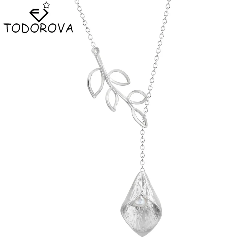 Женское колье с листьями лилии Todorova элегантное подвесками в виде цветка