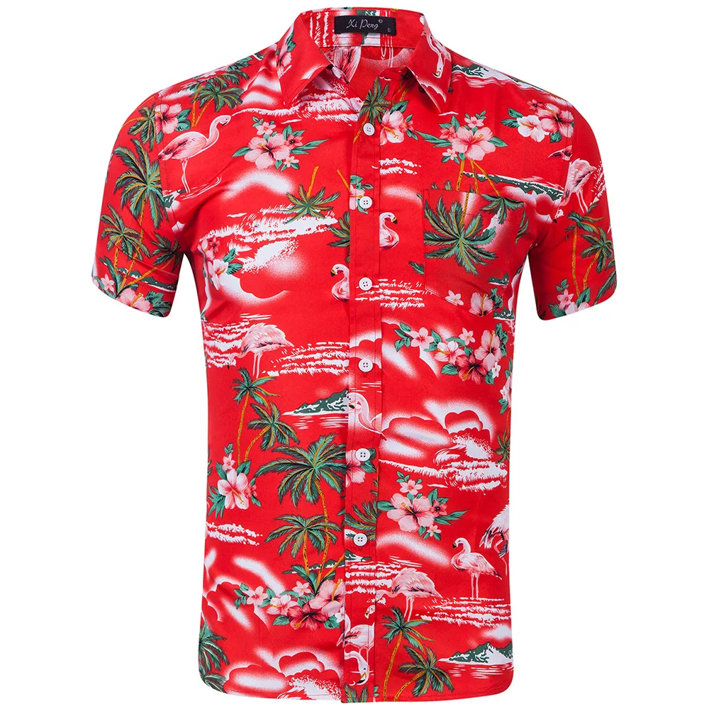 Летняя гавайская рубашка с короткими рукавами мужская хлопковая Фламинго Цветочная принтованная повседневная одежда мужская одежда Мода XXL Ou код - Цвет: GD029-4