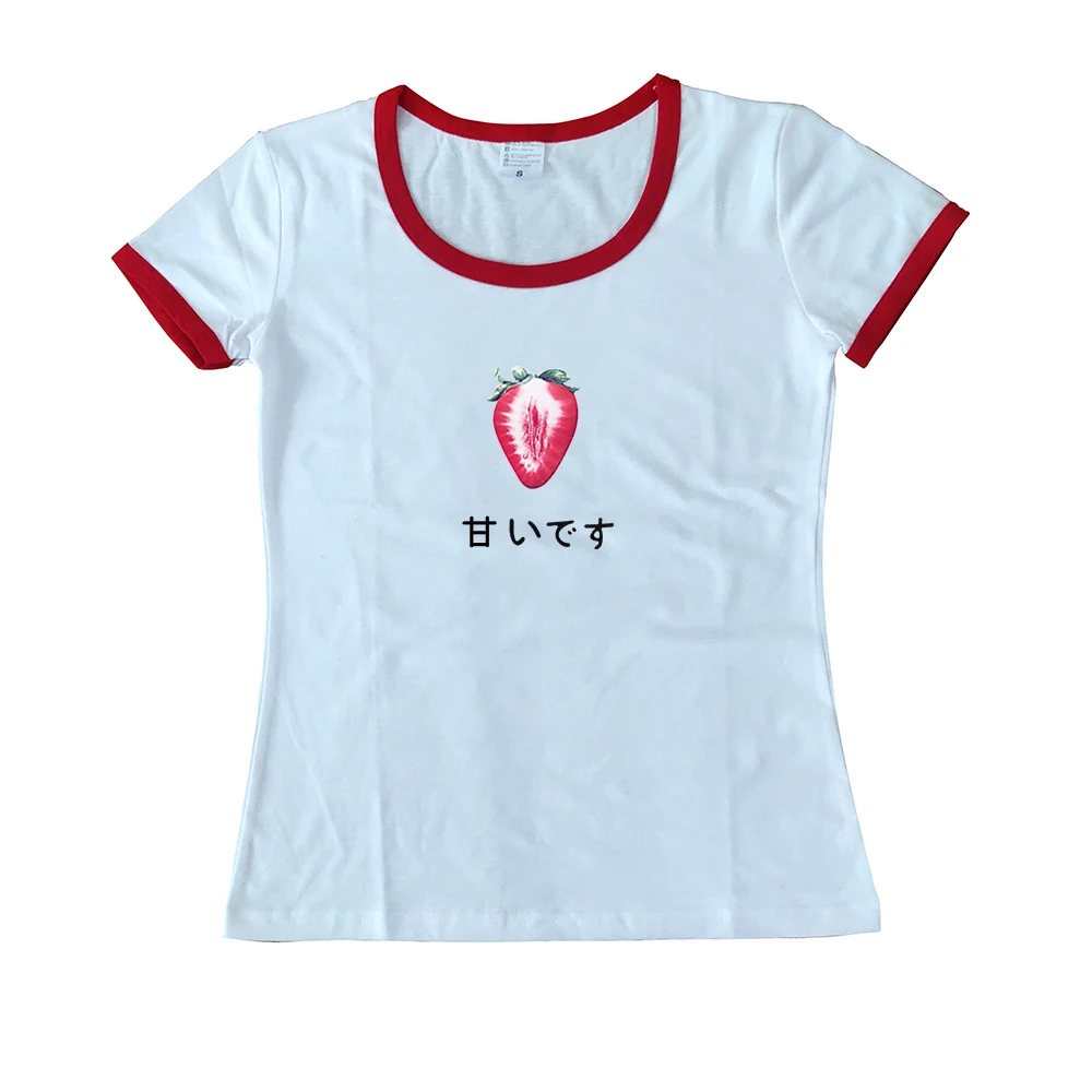 

Japanese Sweet T Shirt Schoolgirl Tumblr Summer 2019 Oversized Loose Stitching Tshirt Strawberry Milk Graphic Tees Women Tops
