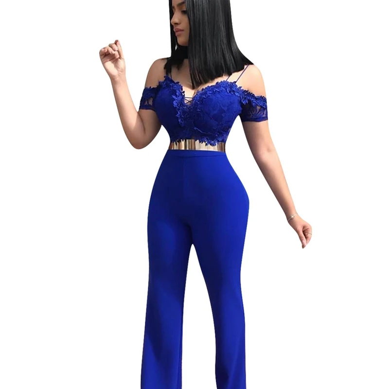 

Sexy Lace Jumpsuit for Women Short Sleeve Summer Overalls Pants Club Party Rompers Women Off Shoulder Bodycon Jumpsuit Female