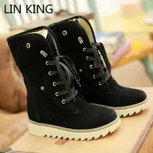 LIN KÖNIG Neue Lace Up Frauen Herbst Winter Schneeschuhe Frauen mode Baumwolle Gepolsterte Warmen Lady Schuhe Casual Big Größe Weibliche Stiefel