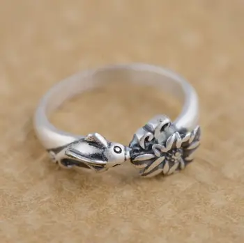 

S990 fine silver ring antique matte process beautifully unique jewelry gift goldfish