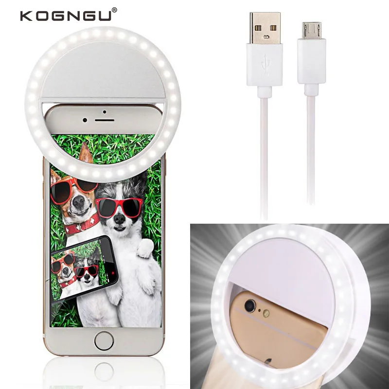 Kogngu العدسات الهاتف المحمول LED مصباح مصمم على شكل حلقة فلاش كاميرا Selfie مصباح للهاتف 8X7 ل xiaomi led مصباح مصباح ليد ل المحمول