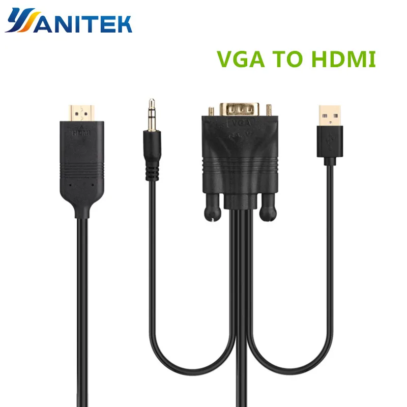

VGA to HDMI Converter Cable Adapter with 3.5mm Audio VGA HDMI Adapter with USB Power for Xbox 360 PS3 Laptop TV to Projector