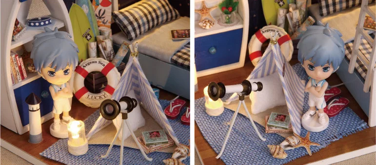 Kids Miniature Dollhouse with Furniture Wooden DIY DollHouse Kit Plus Dust Proof and Puppet Doll Children's gifts