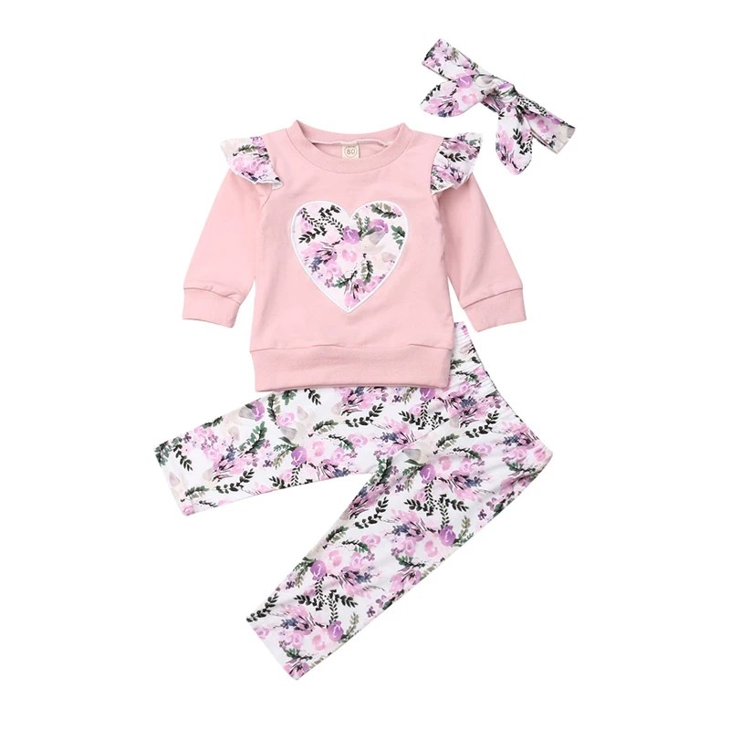 

1-4T Toddler Kid Baby Girls Flower Clothes set Long Sleeve Floral Tops Leggings Pants Tracksuit Elegant Cute outfits