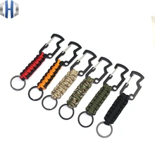 Открытый дешевые брелки для ключей зонтик веревки, сплетенные многофункциональная Нержавеющая сталь дешевые брелки для ключей крюк ключ цепь-Паракорд