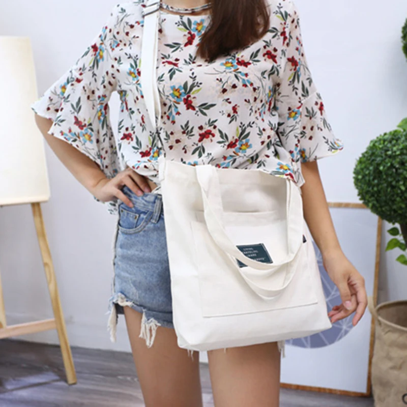 

Women Simple Big Capacity Canvas Bag Solid Color Vintage Zipper Flap Bag Ladies Shoulder Messenger Cross-body Bag Tote Bag 2019