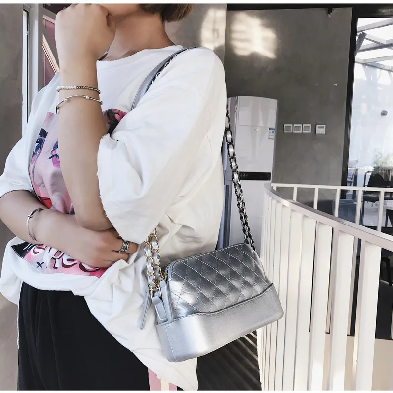 Серебряная сумка через плечо, женская сумочка на цепочке, мини черная кожаная пляжная сумка на плечо, Женская Лоскутная сумка-мессенджер XA35H