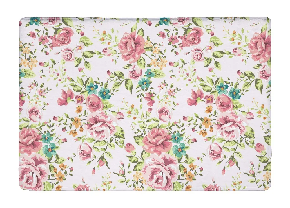 Floor Mat Pink Vintage Flower Rose Shivering Print Non slip Rugs Carpets For Indoor Outdoor