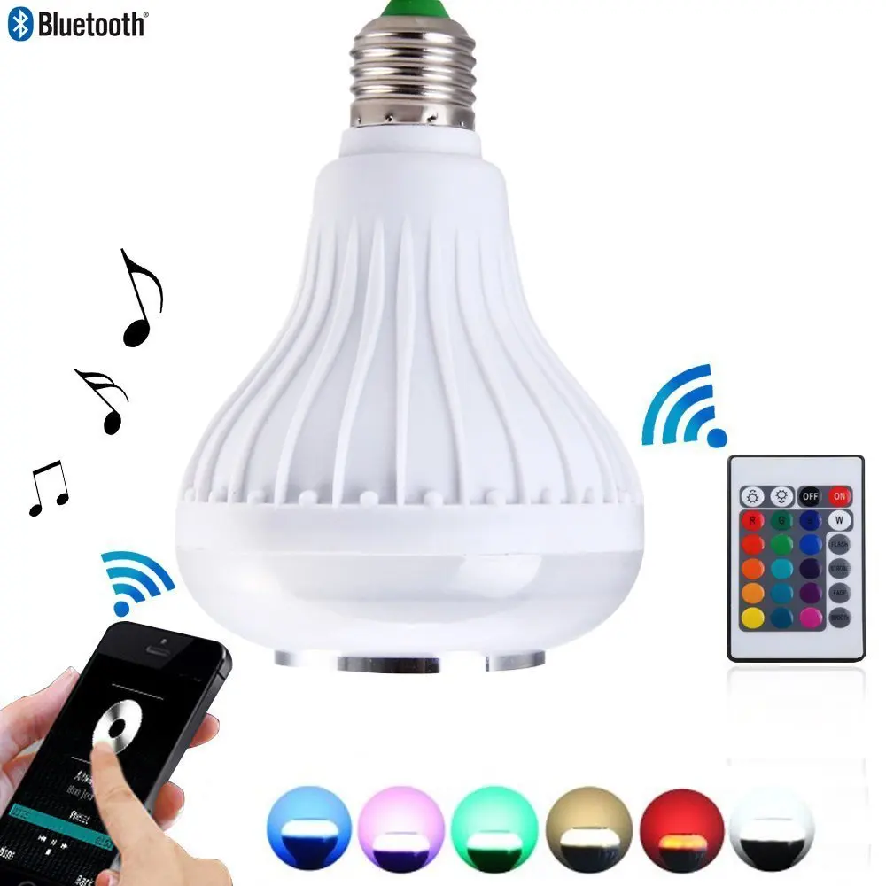 Lumiparty 12W Bluetooth Speaker LED Light Bulb RGBW Changing Lamp with 24 Keys Remote Control