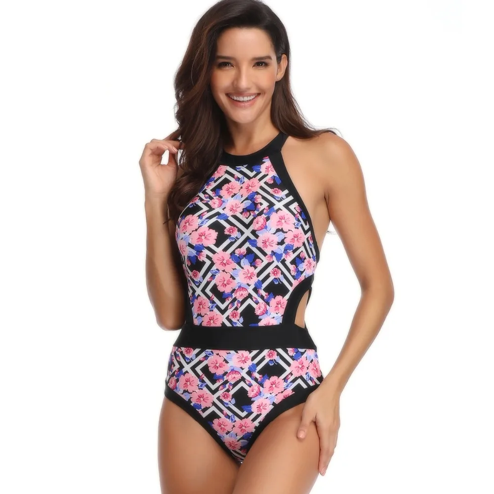 

Women Swimwear One Piece Bikini Set geometric designs Bathing Suit