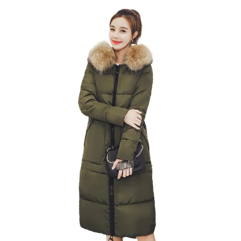 2018 winter women hooded coat fur collar thicken warm long