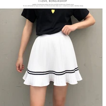 Для женщин модные, пикантные Повседневное новая модель юбки Streped плиссированные юбки с завышенной талией Колледж ветра снизу темно-синее шифоновое мини-юбка S3646