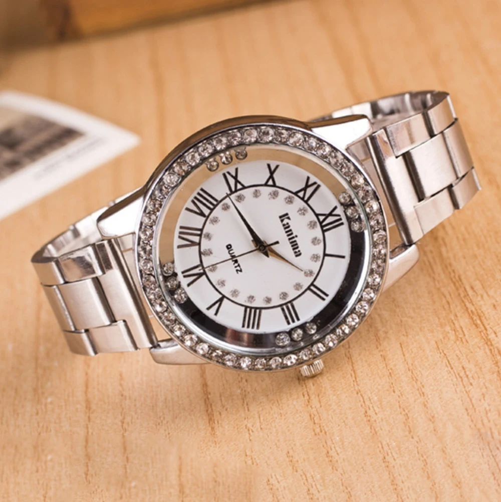 Roman Numerals Ladies Full Diamond Bracelet Quartz Watch Alloy Strap Glass Mirror Watchin Women