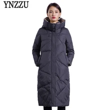 YNZZU бренд Зимний пуховик женский корейский элегантный красный длинный свободный утиный пух пальто Женская куртка с капюшоном пальто O599