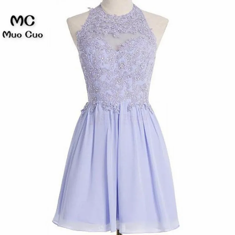 A Line Halter Lavender Applique Bodice Short Homecoming Dresses Party Dresses Prom Dresses