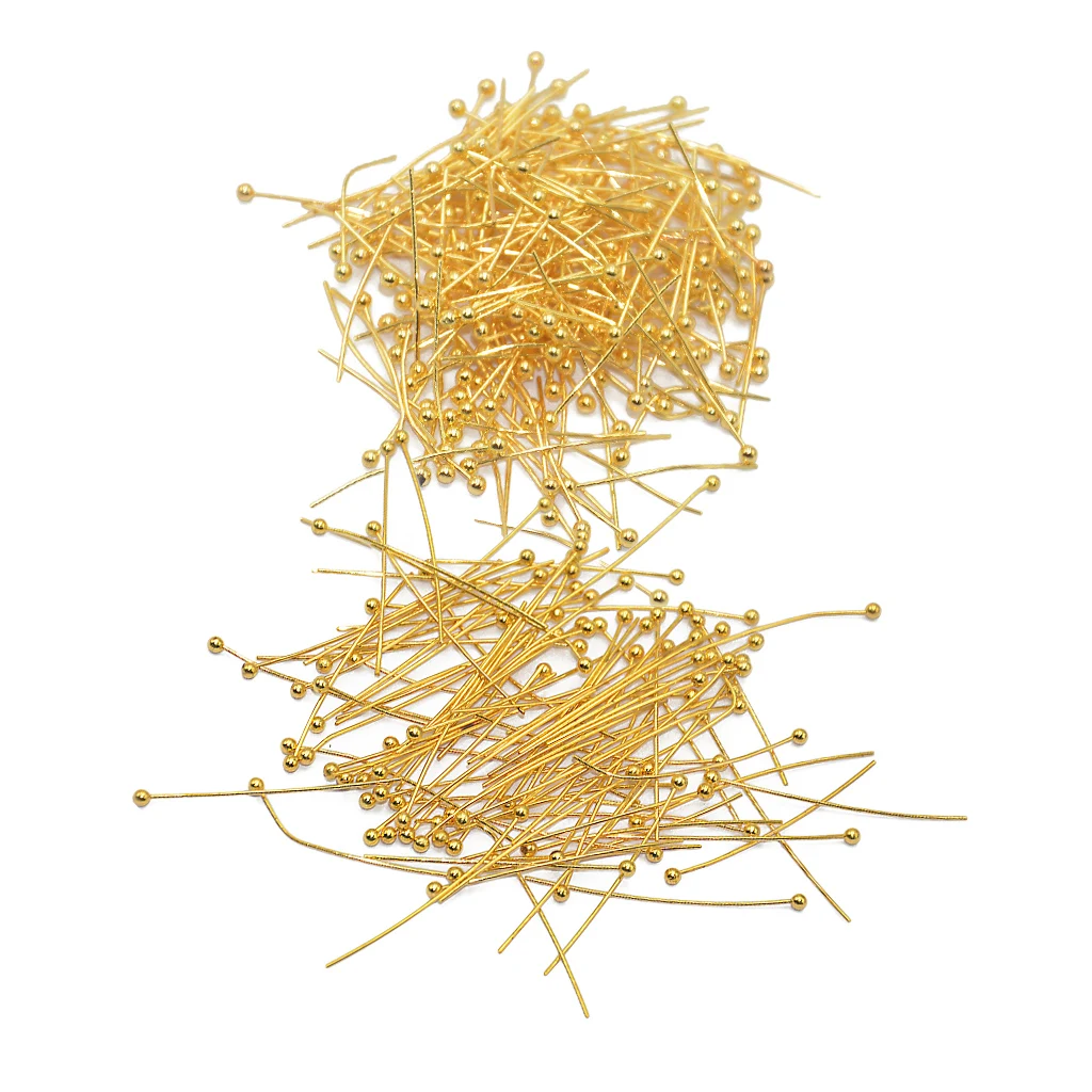 300 Pieces Brass Ball Pin Jewelry Findings Earring Headpins Eyepin 20mm 30mm Gold