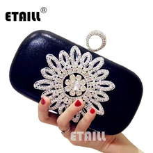 ETAILL NEW Diamonds Women Evening Bags Black PU Rings Rhinestones Clutch Purse Chain Shoulder Bag Flower Design Lady Banquet Bag ETAILL NEW Diamonds Women Evening Bags Black PU Rings Rhinestones Clutch Purse Chain Shoulder Bag Flower Design Lady Banquet Bag
