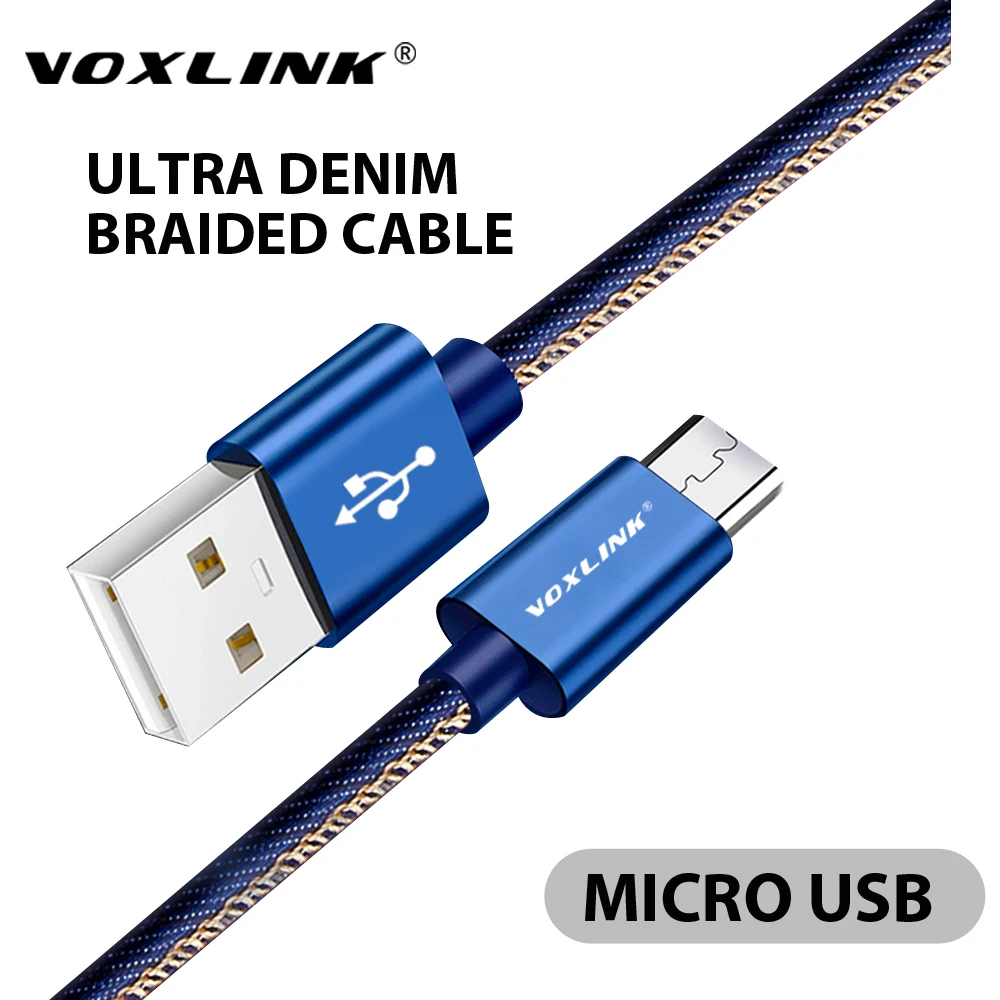 VOXLINK 2.4A Micro USB кабель джинсовый плетеный для быстрой зарядки и передачи данных samsung