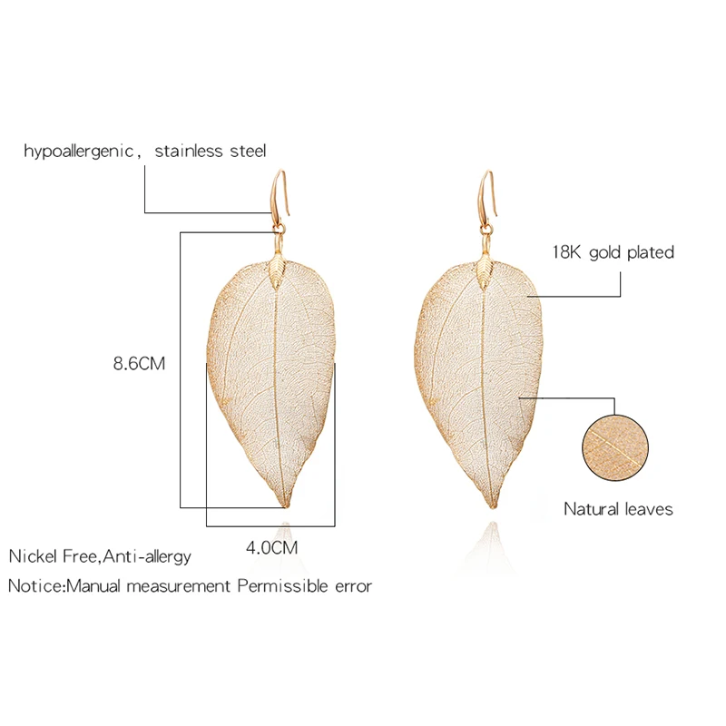 Модные длинные серьги в богемном стиле для женщин натуральный настоящий лист золото большие серьги ювелирные изделия подарок oorbellen pendientes mujer mod