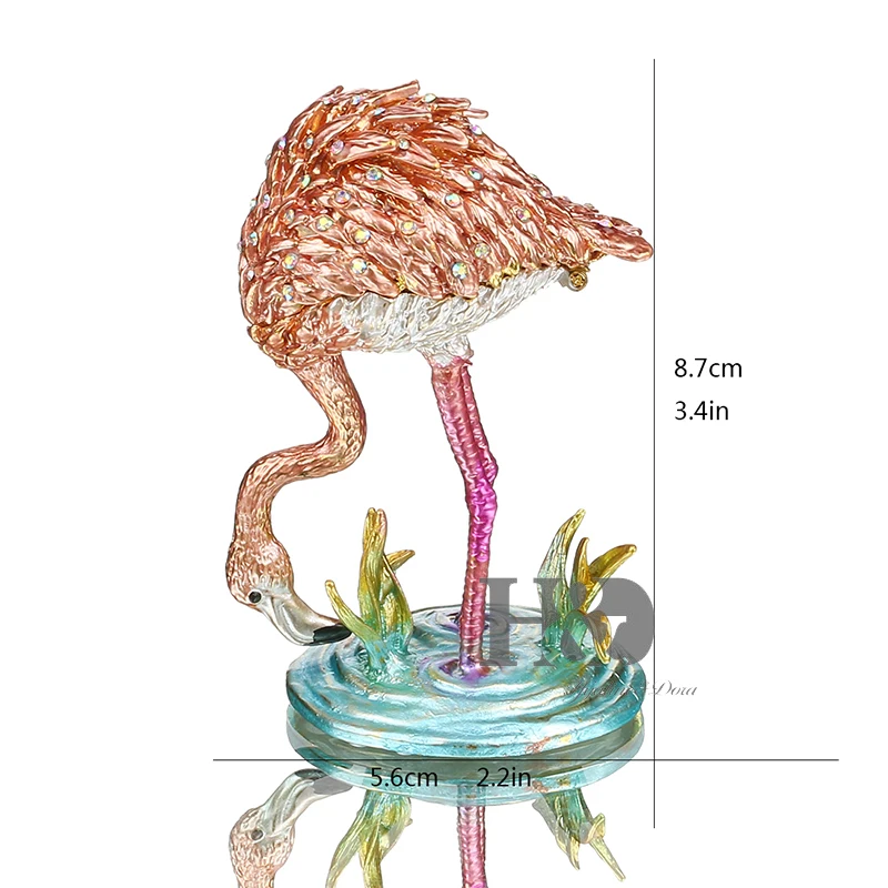 H& D 3,4 ''украшенный камнями Розовый фламинго брелок коробка с кристаллами Ювелирное Украшение на память коробка ожерелье контейнер для хранения ювелирных изделий Коллекционные сувениры