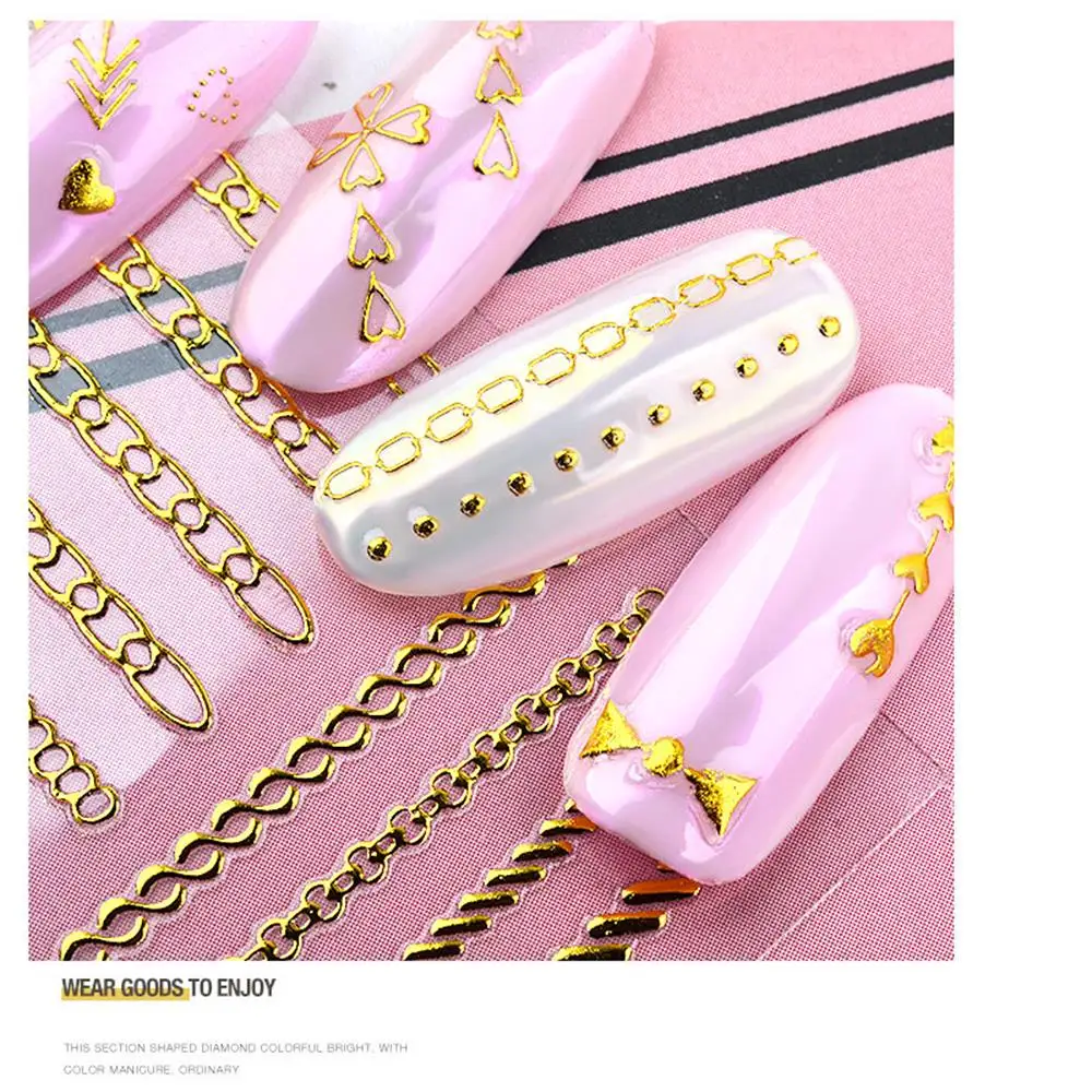 

1Sheet Golden Nail Art Sticker Self Adhesive Hollow Chains Punk Studs Crown Cross Heart Retro 3D Manicure DIY Decoration Tool