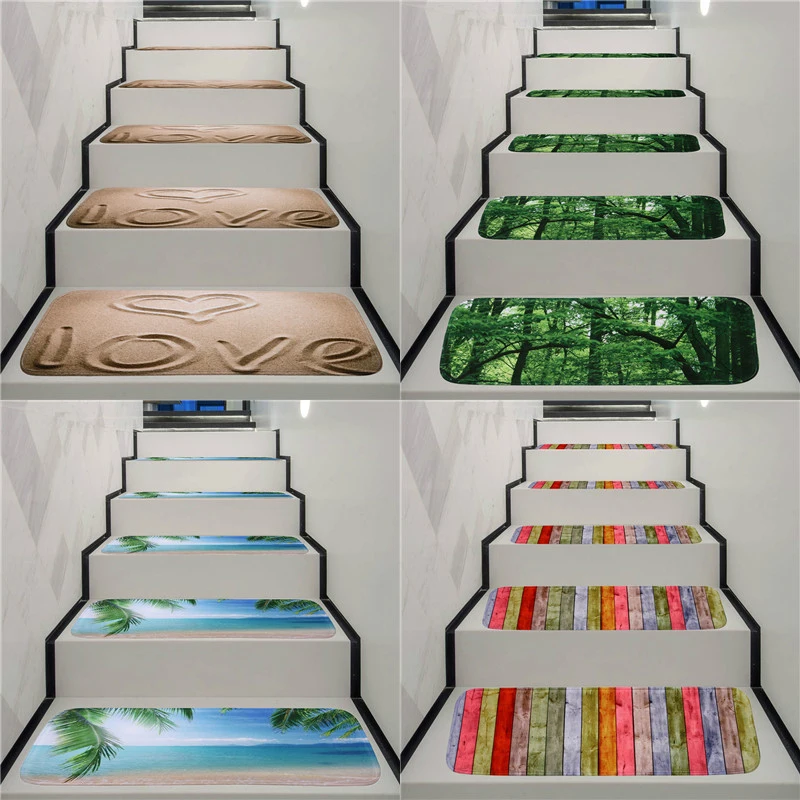 Washable Non-slip Stair Treads Stair Carpet Tread Stair Rugs Dirt-proof Rubber Backing Stair Carpets for Home Office