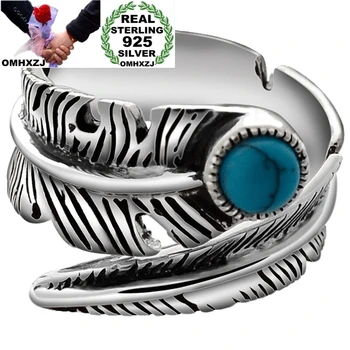 

OMHXZJ Wholesale European Fashion Woman Man Party Birthday Wedding Gift Vintage Wing Turquoise Resizable Tai Silver Ring RR832