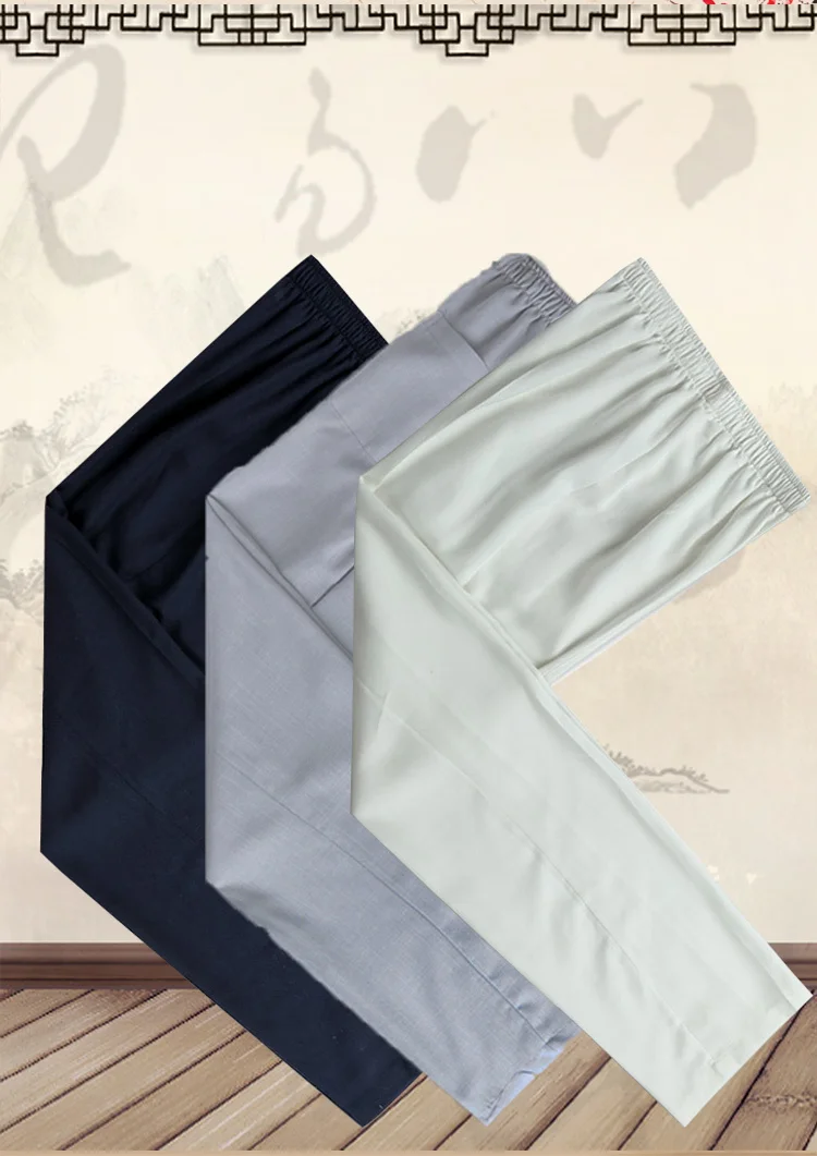 Мужские летние брюки в китайском стиле, черные, белые, бежевые, традиционные мужские брюки кунг-фу, мужские брюки Тай-Чи, L, XL, XXL, XXXL, размер
