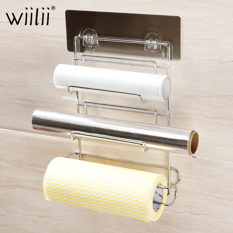 الثلاجة غشاء تغليف تخزين الرف الرف البلاستيك التفاف قطع جهاز الجدار شنقا حامل المناشف الورقية المطبخ الحمام أداة