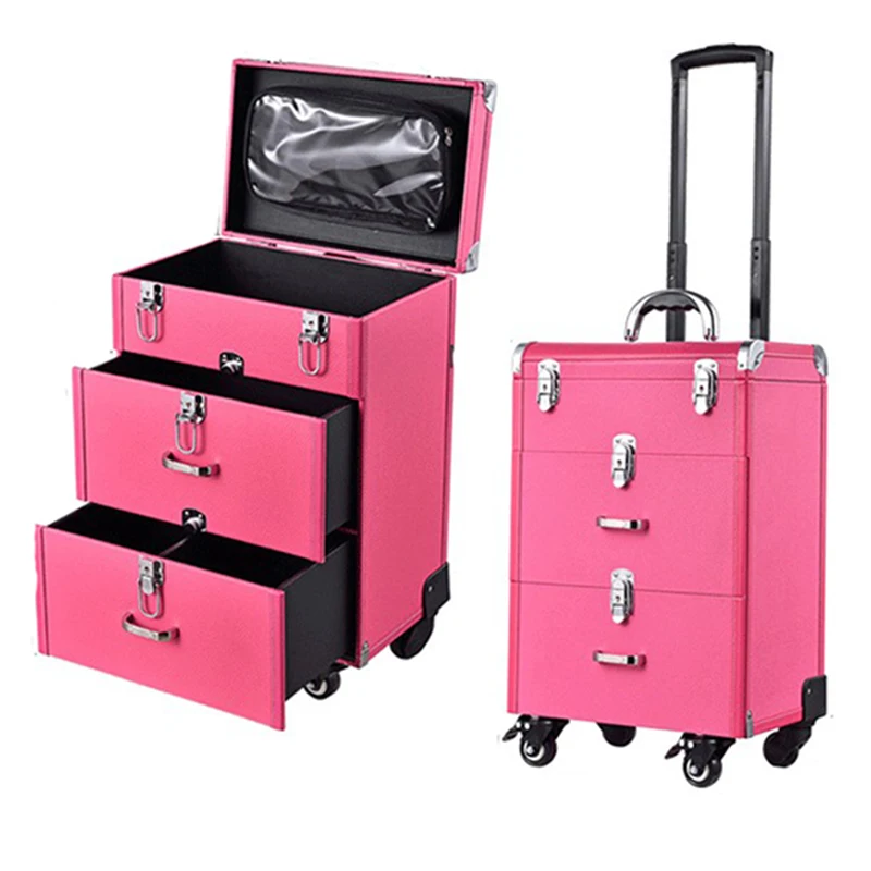 Woman Trolley Cosmetic case Nails Makeup Toolbox,Multi layer Trolley