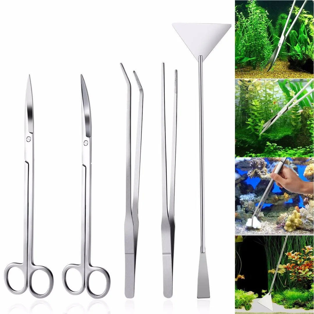 3/5pcs Aquarium Maintenance Tools Kit Tweezers Scissors Aquascaping Tank Aquatic Plant for Live Plants Grass