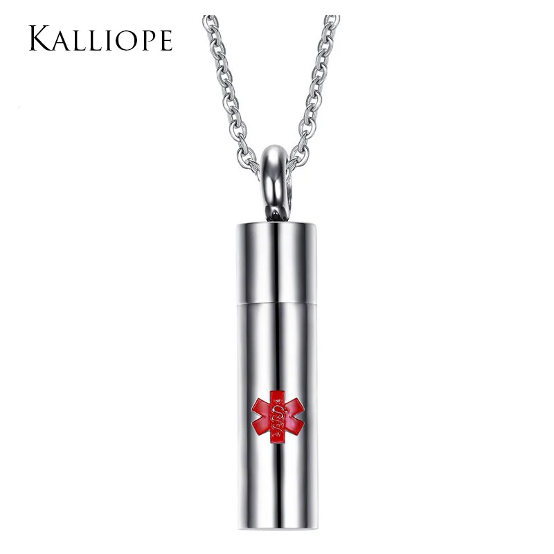 

2019 30MM stainless steel medical logo cylindrical pendant can be opened delicate men necklace bijoux