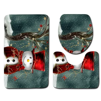 

Honlaker Snowman Pattern Series Bathroom Non-slip Mat Toilet Accessories 3Pcs Bath Rugs Mats Flannel Absorbent Doormat