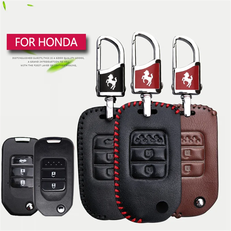 Genuine Leather Car Key Cover Case For Honda Fit Hrv Accord 2003 2007