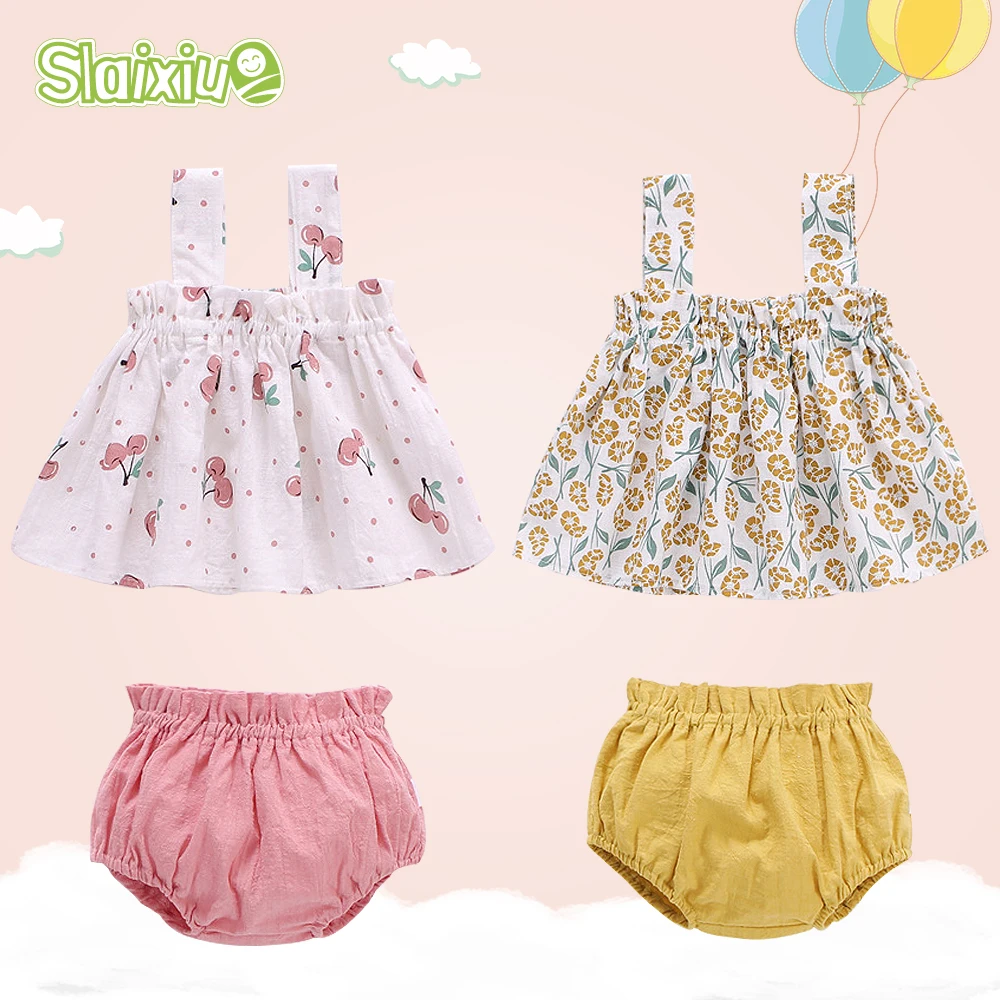 Summer newborn baby girl clothes set tassel clothing for baby girls dress without sleeve Cute cotton 3-24M