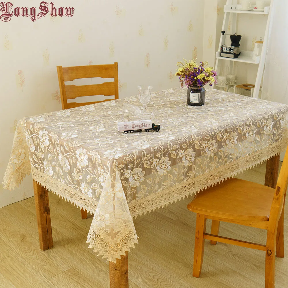 

Free Shipping Luxury Gold Color Floral Pattern Pure Organza Embroidered Tablecloth For Banquet Birthday Party