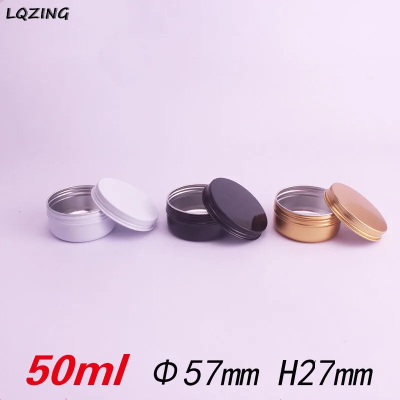 

50g Metal Aluminum Round Tin Cans Box White/Black/Gold Empty Cosmetic Cream Jar Pot Case Screw Thread Lid Lip Balm Container