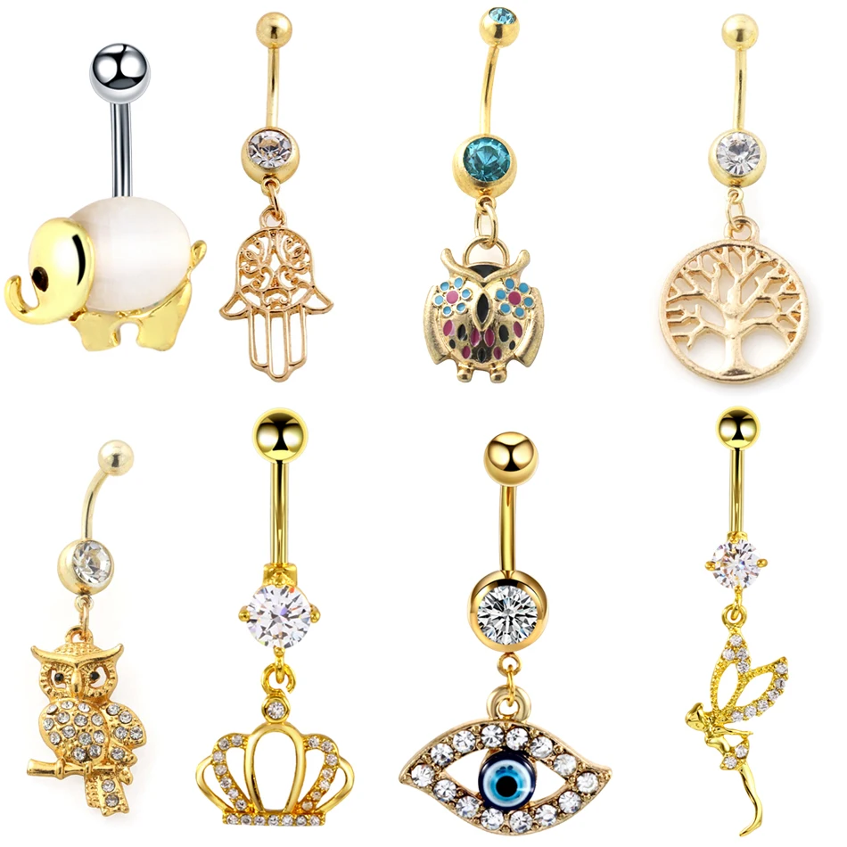 

1PC Steel Piercings Ombligo Multiple Styles Belly Button Rings Gold Navel Barbell Piercing Nombril Earring Piercings Jewelry 14G