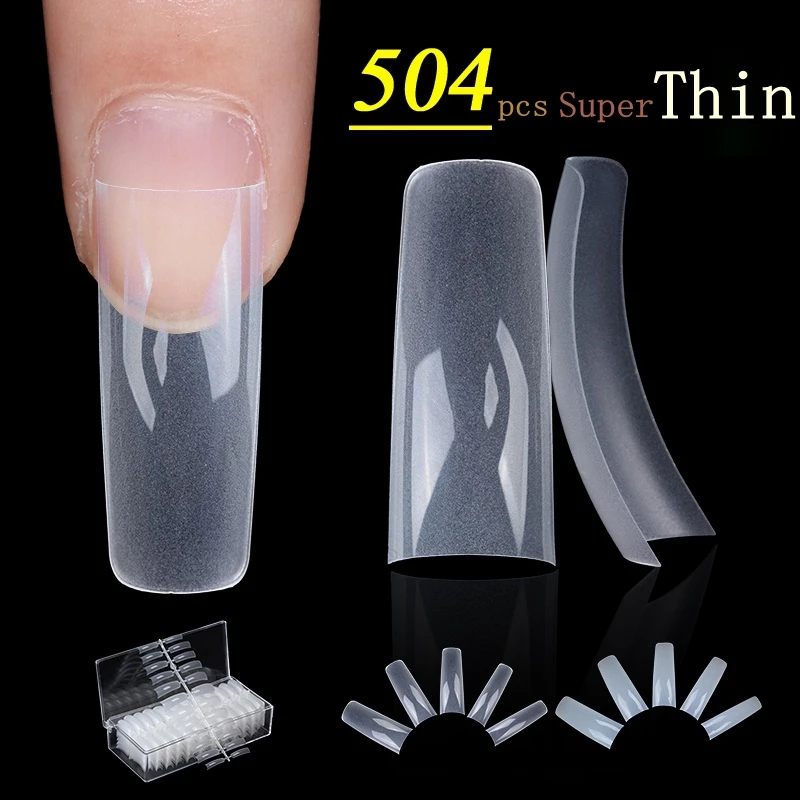 

504PCS/Case 0.1mm Super Thin Clear Nail Tips 12 Sizes Half Cover False Nail Art Tips, French nail tips