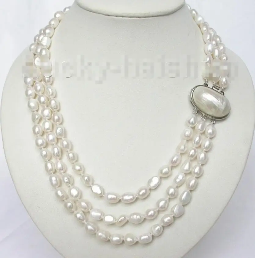 

Hot sale new Style >>>>>Genuine 3row baroque white pearls necklace blister clasp j6711