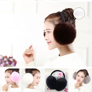 

Women Girls Winter Sweet Solid Candy Color Artificial Rabbit Fur Fluffy Big Pompom Ball Earflap Stretchy Ear Warmer Headband