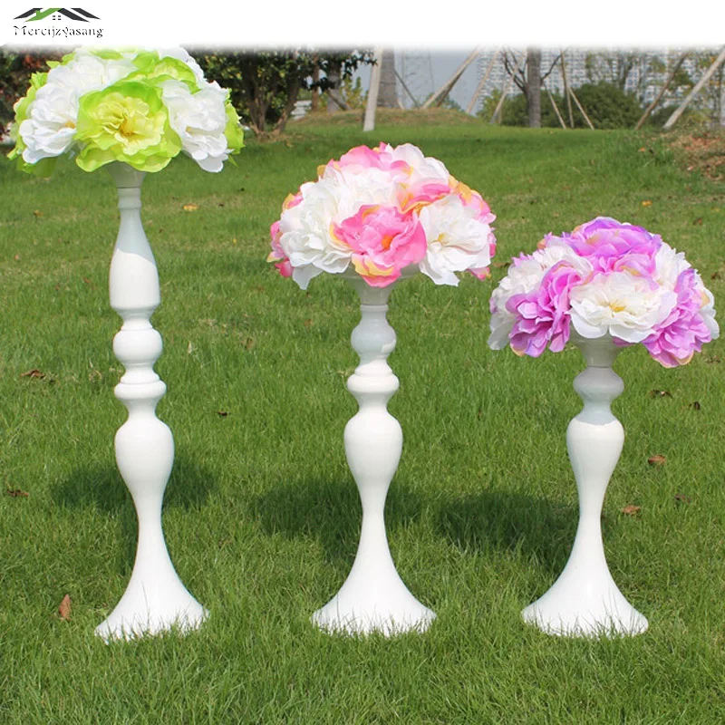 White Metal Candle Holders 50cm/20'' Stand Flowers Vase Candlestick As