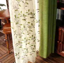2017 New Rural Embroidery Linen Curtain Tulle Living Room Bedroom Green Leaf Embroidery Curtain Shading Custom