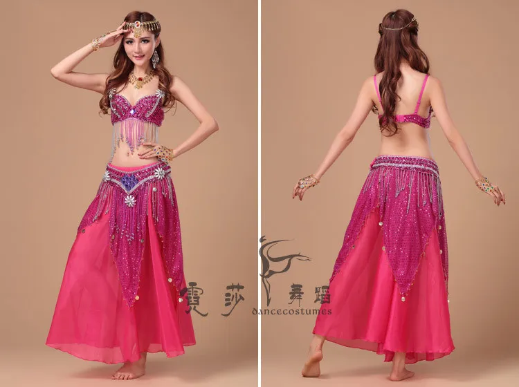 Живота Одежда для танцев бюстгальтер и пояс и юбка Для женщин живота Танцы леди Болливуда Танцы костюмы индийские Платья для женщин Danza