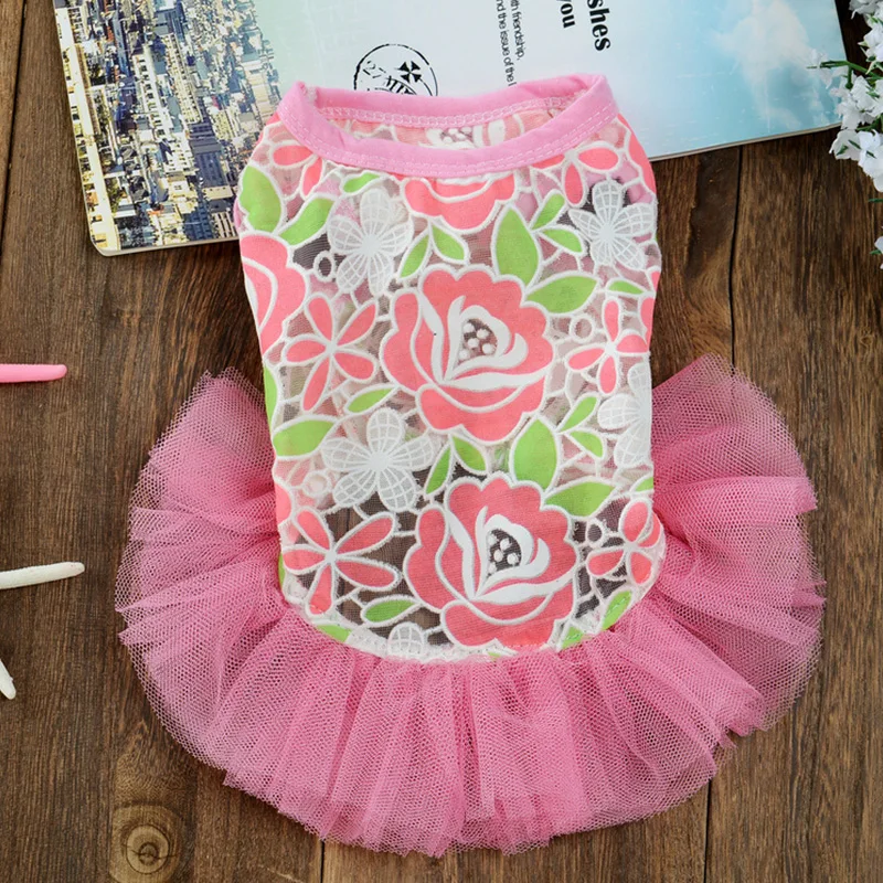 Pet dog clothes skirt summer Dogs dress Female puppy skirt Embroidered